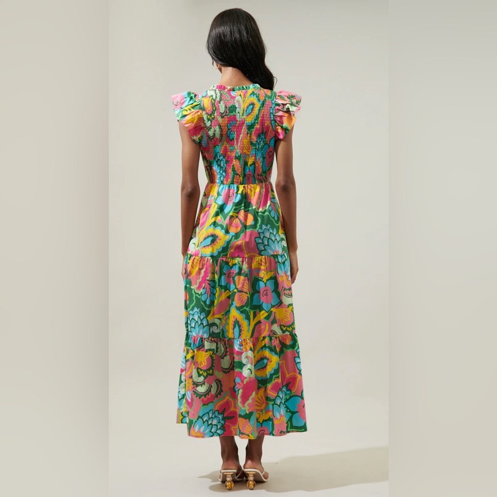 NWT Sugarlips 1X Lanai Multi Color Tropic Smocked MIDI Dress - Picture 4 of 7